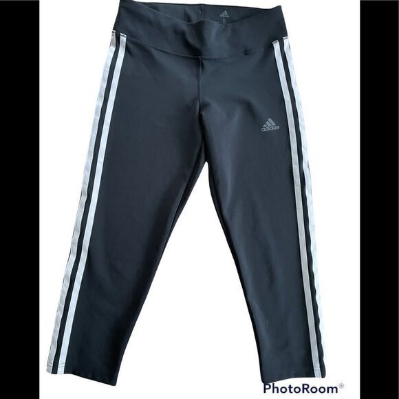 ADIDAS Climalite 3 stripe black Capri length leggings, size S. - Picture 1 of 3